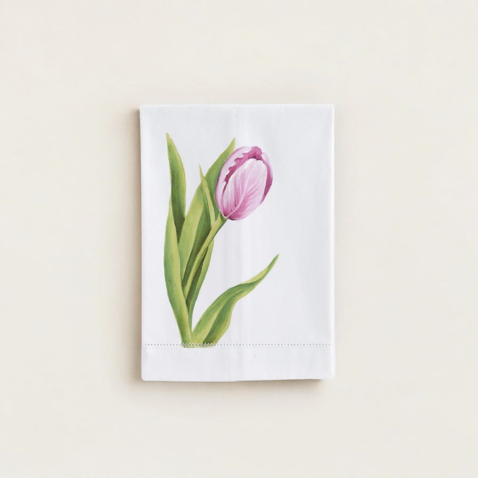 Pink Tulip Handpainted Cotton Guest Towel - Izaria Home