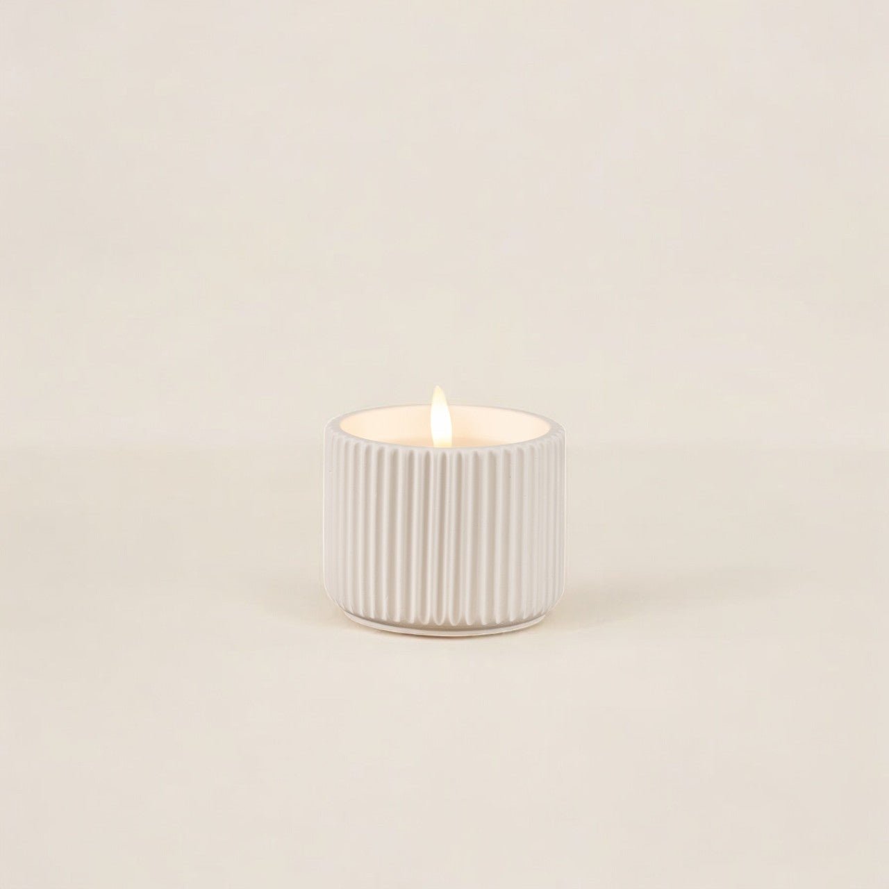 White 3D Flame Ribbed Cement Candle - 3.25" - Izaria Home