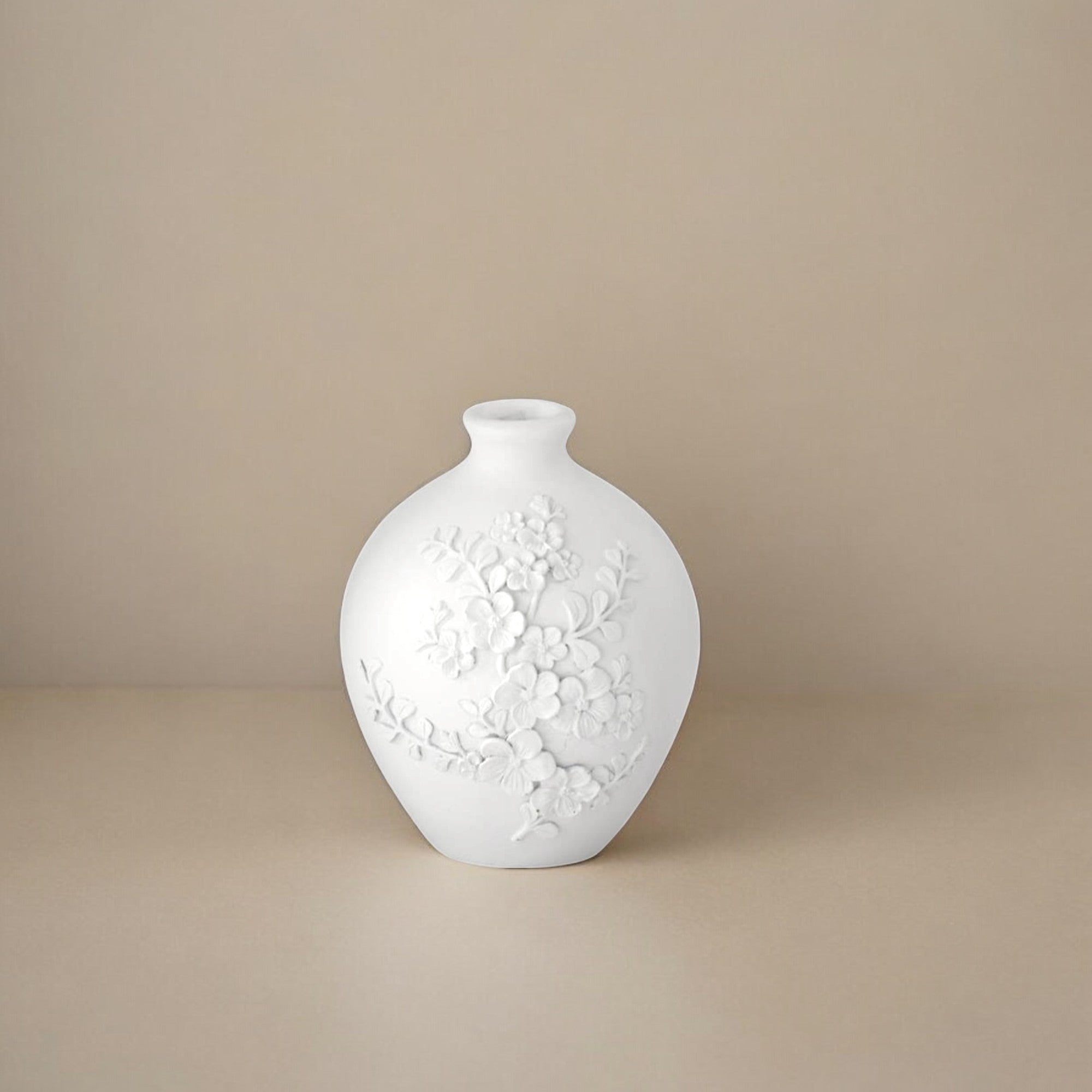 White Resin Floral Embossed Vase - Izaria Home