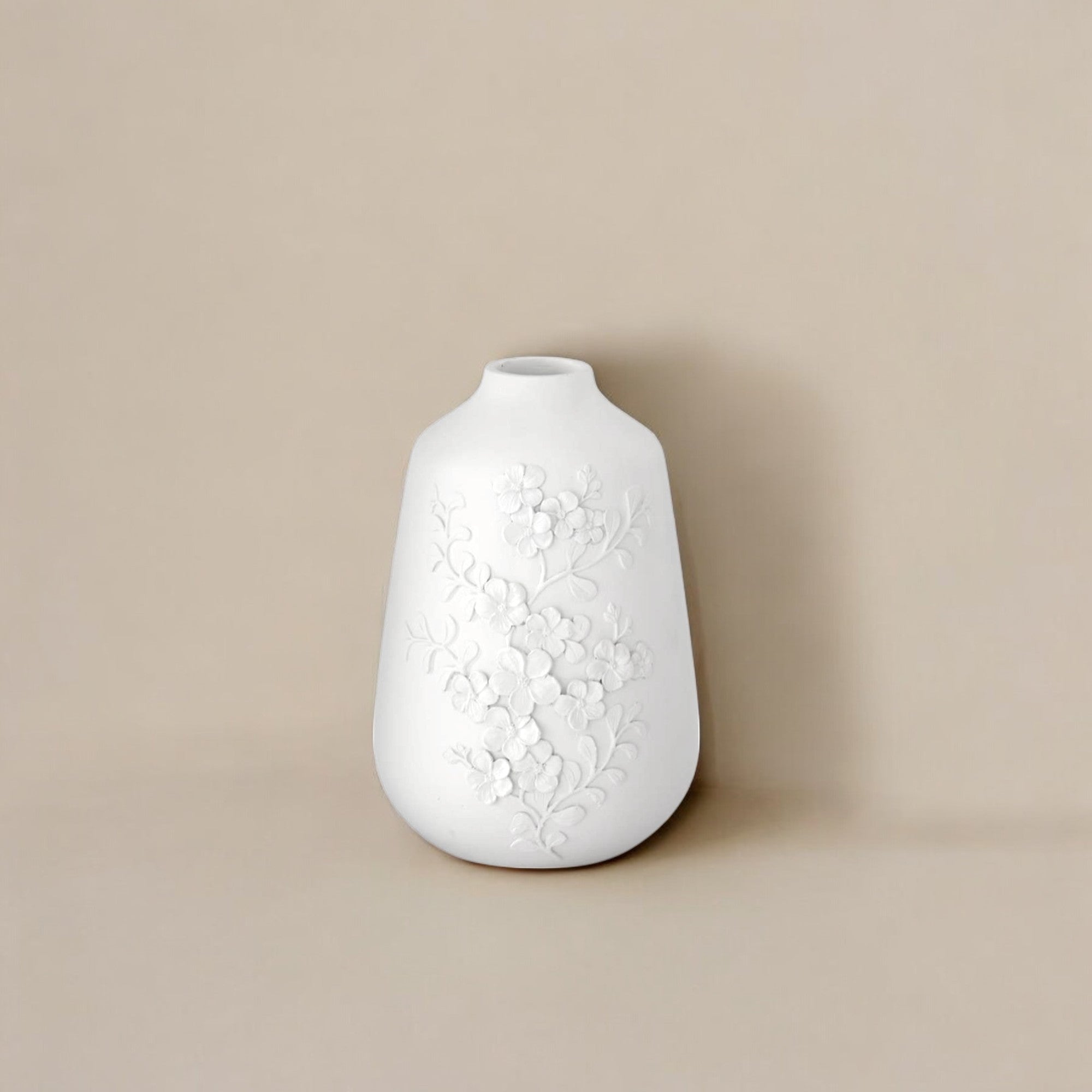 White Resin Floral Embossed Vase - Izaria Home